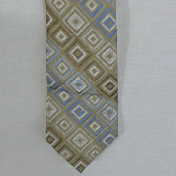 MICHAEL KORS SILK TIE BLUE TAN NEW - Picture 2 of 3